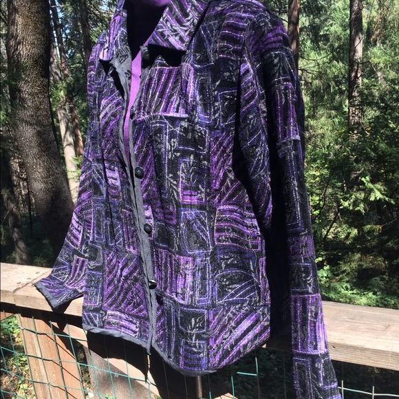 Reversible brocade purple/black jacket vintage velvet blazer,free ship HP25x2 - Picture 11 of 11